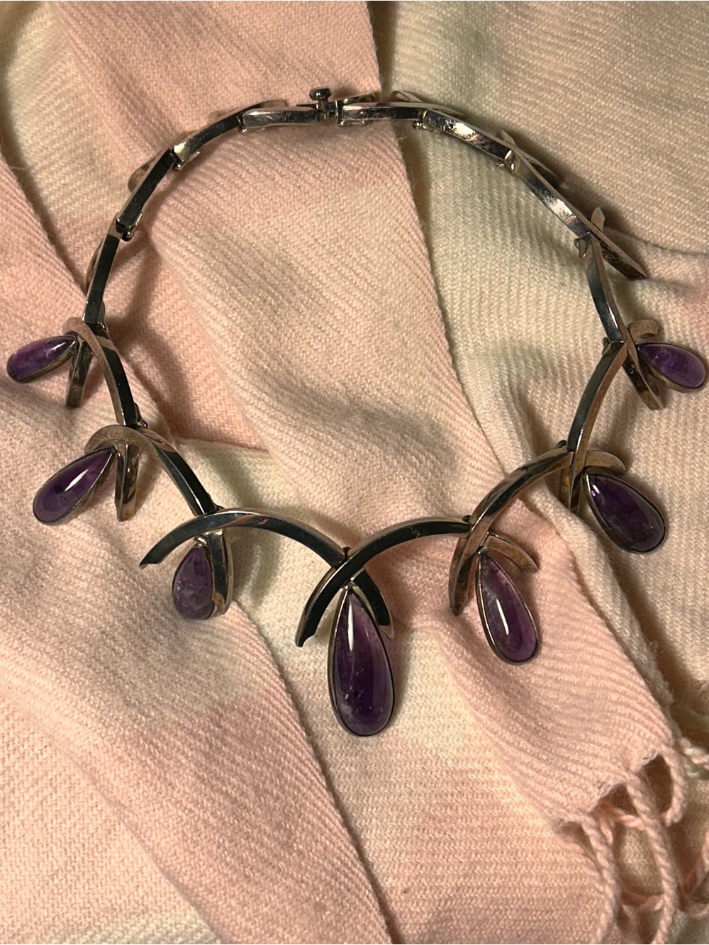 Antonio Pineda sterling silver and amethyst Mexican modernist necklace